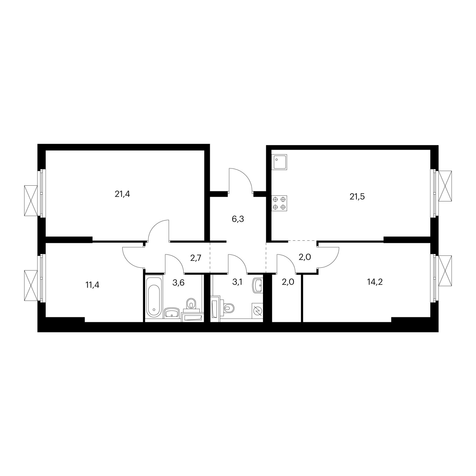 3-комнатная квартира с полной отделкой, 88.3 м2, 14 этаж, дом сдан, ЖК Волжский парк, корпус 1 - объявление 1995115 - фото №1