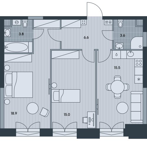 2-комнатная квартира без отделки, 63.4 м2, 4 этаж, сдача 3 квартал 2025 г., ЖК EVER, корпус 5 - объявление 2397937 - фото №1