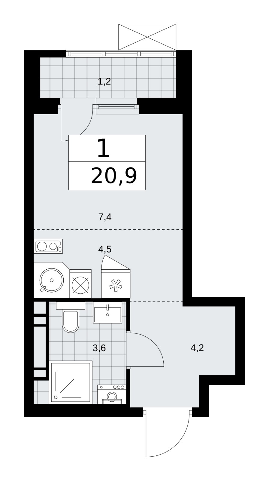 Студия с частичной отделкой, 20.9 м2, 10 этаж, сдача 1 квартал 2026 г., ЖК Прокшино, корпус 11.1.1 - объявление 2257152 - фото №1