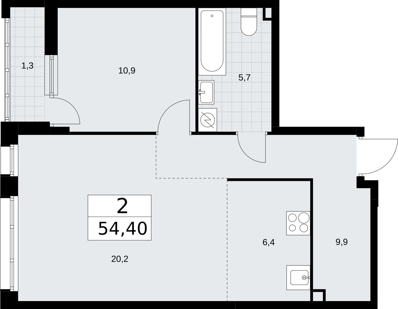2-комнатная квартира (евро) с полной отделкой, 54.4 м2, 2 этаж, сдача 4 квартал 2026 г., ЖК Родные кварталы, корпус 1.1 - объявление 2317616 - фото №1