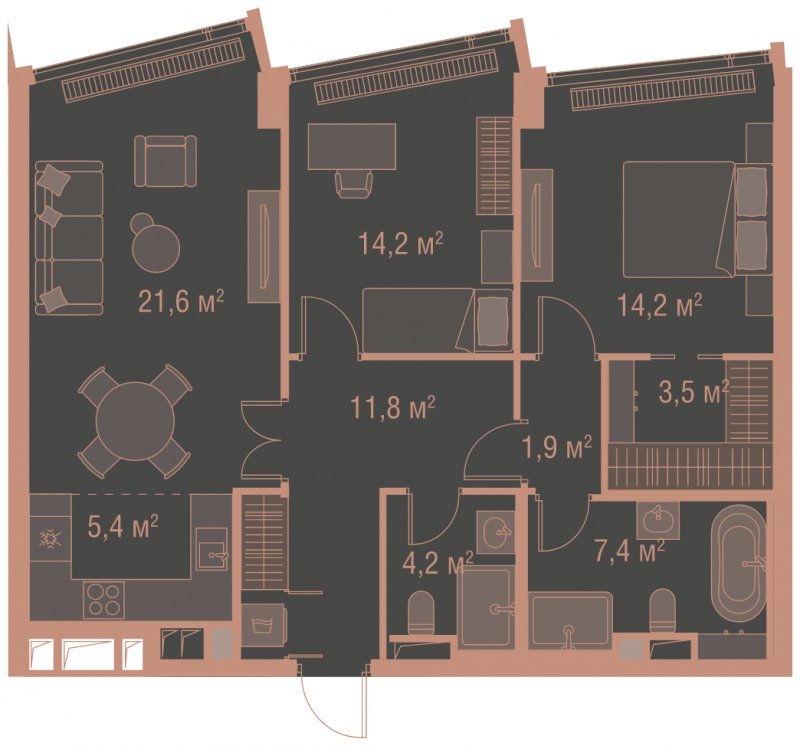 2-комнатная квартира без отделки, 84.2 м2, 10 этаж, сдача 1 квартал 2025 г., ЖК HIGH LIFE, корпус Heart Tower - объявление 1767889 - фото №1