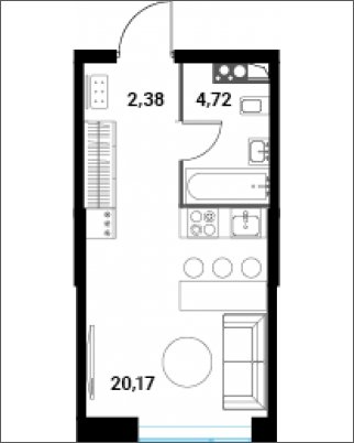 1-комнатная квартира без отделки, 27.47 м2, 11 этаж, сдача 1 квартал 2024 г., ЖК Инноватор, корпус А - объявление 2260384 - фото №1