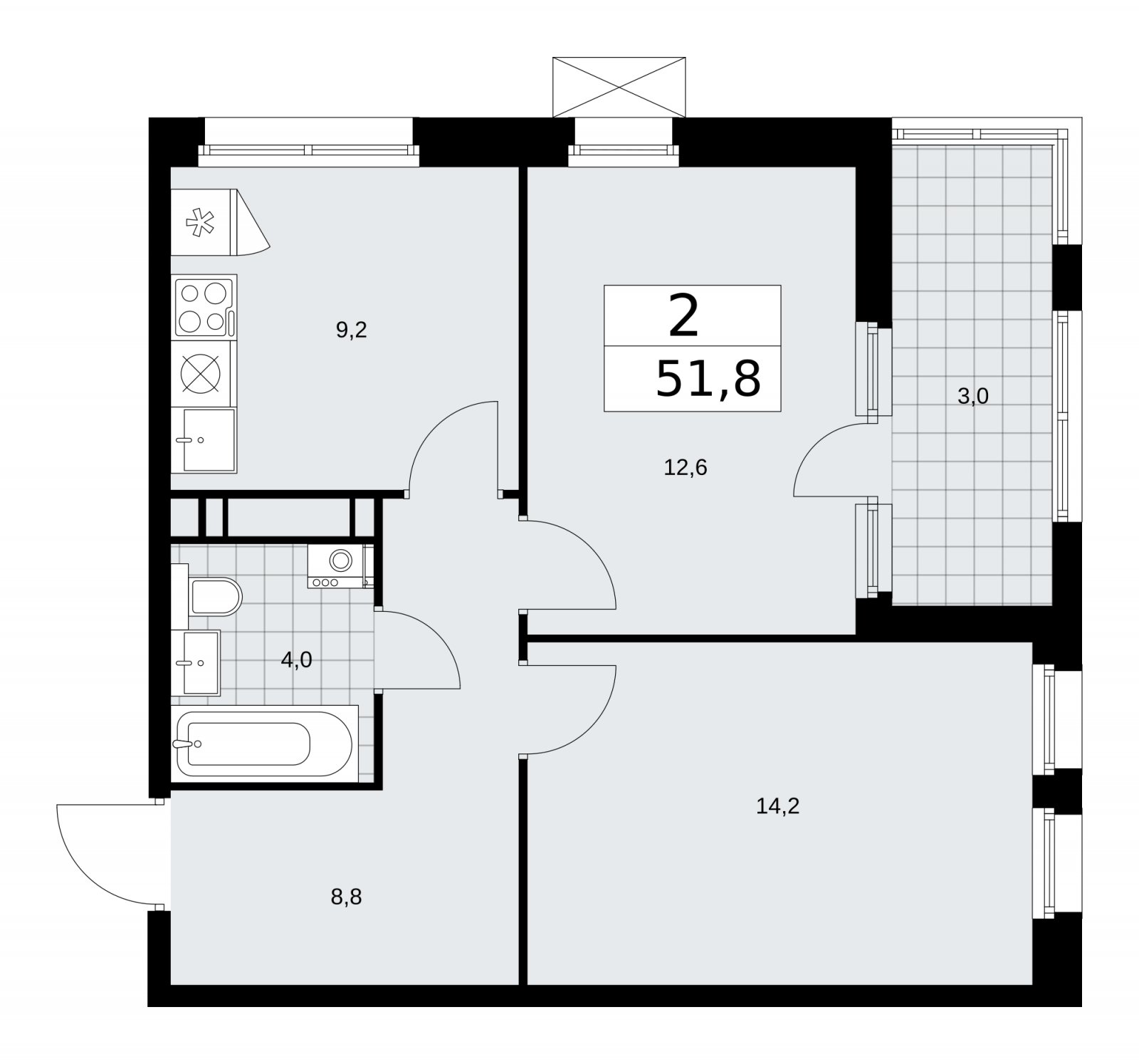 2-комнатная квартира с частичной отделкой, 51.8 м2, 13 этаж, сдача 2 квартал 2026 г., ЖК Скандинавия, корпус 25.2 - объявление 2283563 - фото №1