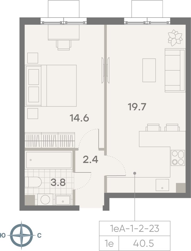 1-комнатная квартира 40.5 м2, 16 этаж, сдача 3 квартал 2025 г., ЖК Парксайд, корпус 1 - объявление 2185060 - фото №1