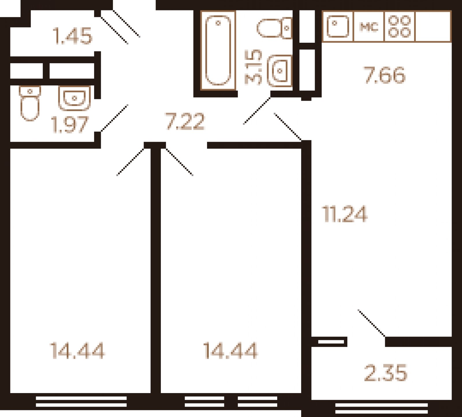 3-комнатная квартира с полной отделкой, 63 м2, 5 этаж, дом сдан, ЖК Миниполис Рафинад, корпус 11 - объявление 2033317 - фото №1