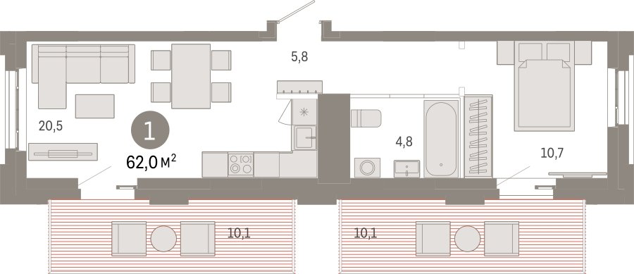 1-комнатная квартира 62 м2, 2 этаж, сдача 3 квартал 2026 г., ЖК Квартал Метроном, корпус 1 - объявление 2330822 - фото №1