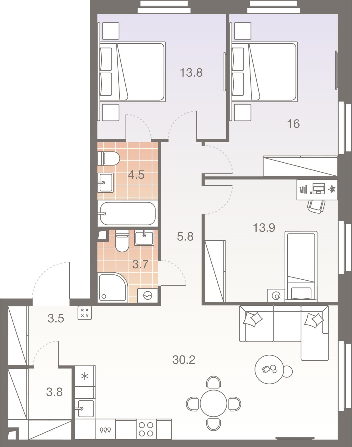 4-комнатная квартира без отделки, 95.2 м2, 13 этаж, сдача 1 квартал 2026 г., ЖК Twelve, корпус 2 - объявление 2400128 - фото №1