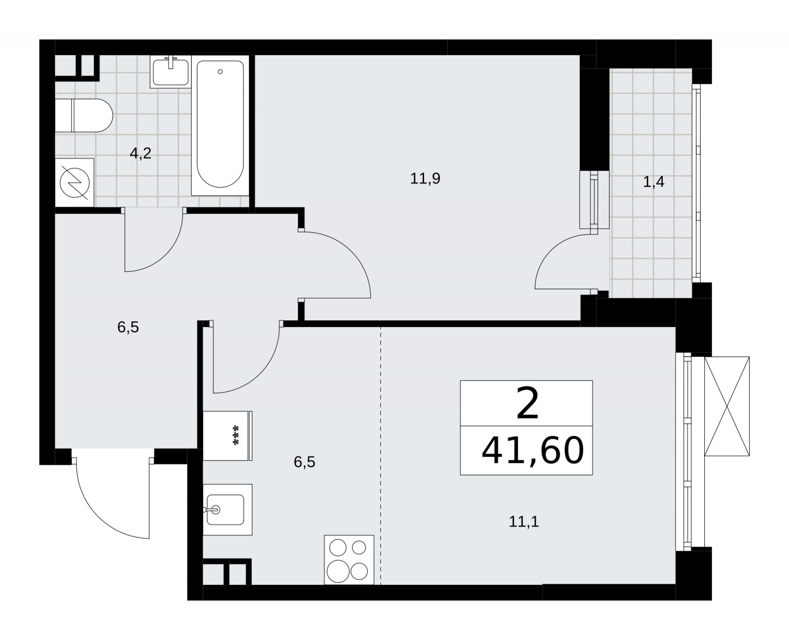 2-комнатная квартира (евро) без отделки, 41.6 м2, 3 этаж, сдача 3 квартал 2025 г., ЖК Скандинавия, корпус 28.2 - объявление 2202314 - фото №1