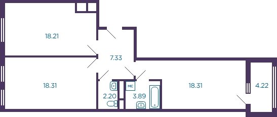 2-комнатная квартира без отделки, 68.8 м2, 2 этаж, дом сдан, ЖК Миниполис Дивное, корпус 3 - объявление 2059140 - фото №1
