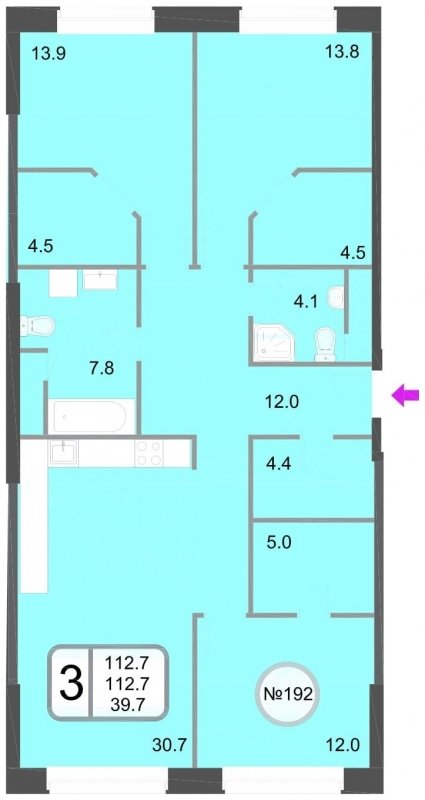 3-комнатная квартира без отделки, 112.7 м2, 2 этаж, дом сдан, ЖК Хорошевский, корпус 1 - объявление 1107053 - фото №1