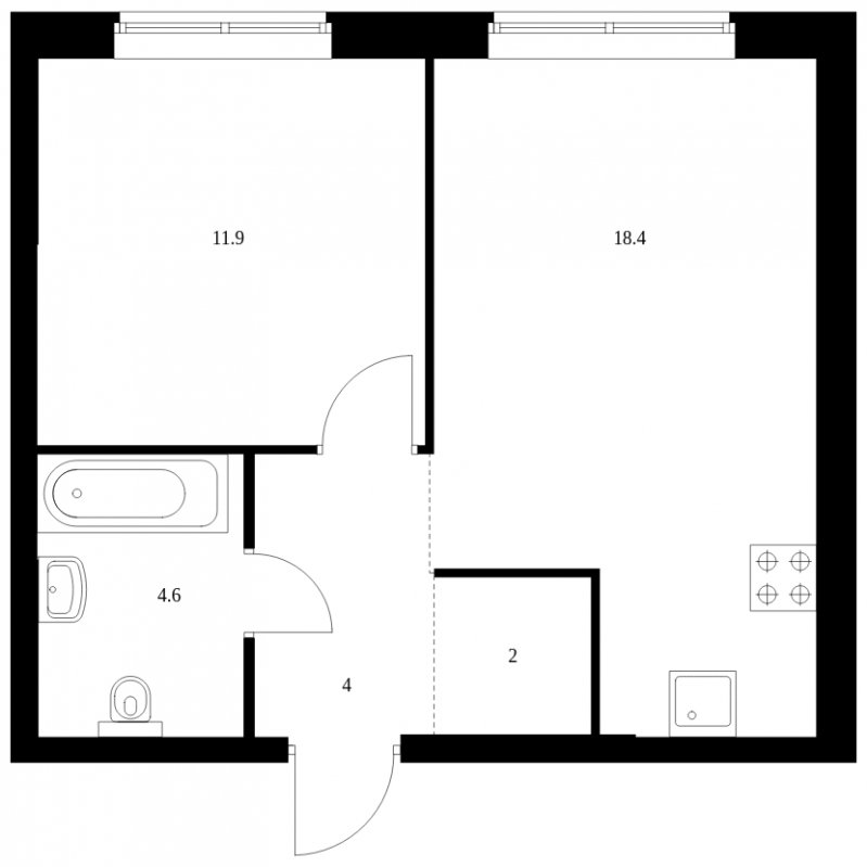 1-комнатная квартира без отделки, 40.9 м2, 1 этаж, сдача 4 квартал 2023 г., ЖК Holland park, корпус 11 - объявление 1653436 - фото №1