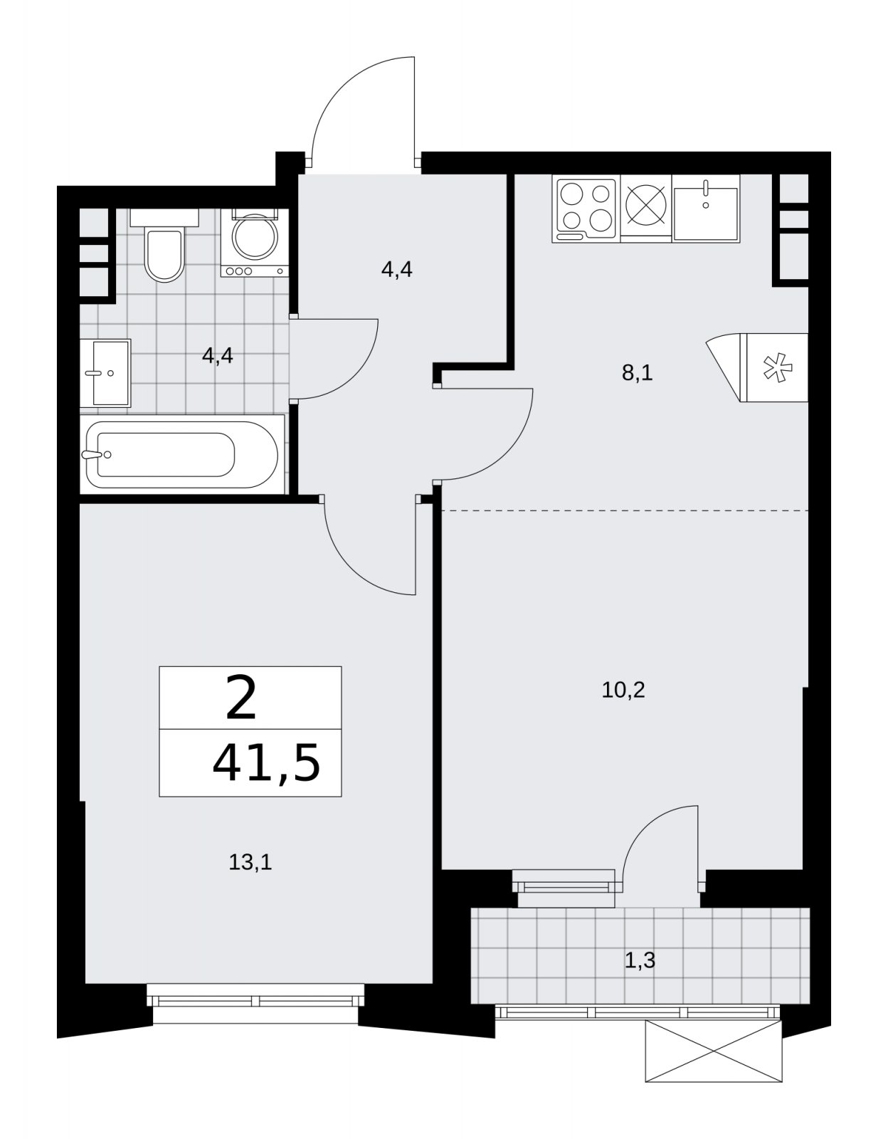 2-комнатная квартира (евро) с частичной отделкой, 41.5 м2, 15 этаж, сдача 1 квартал 2026 г., ЖК Прокшино, корпус 11.1.2 - объявление 2257320 - фото №1