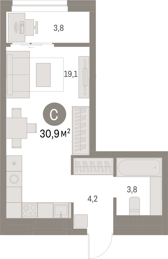 Студия с частичной отделкой, 30.94 м2, 7 этаж, сдача 1 квартал 2025 г., ЖК Первый квартал, корпус Дом 5 - объявление 2281431 - фото №1