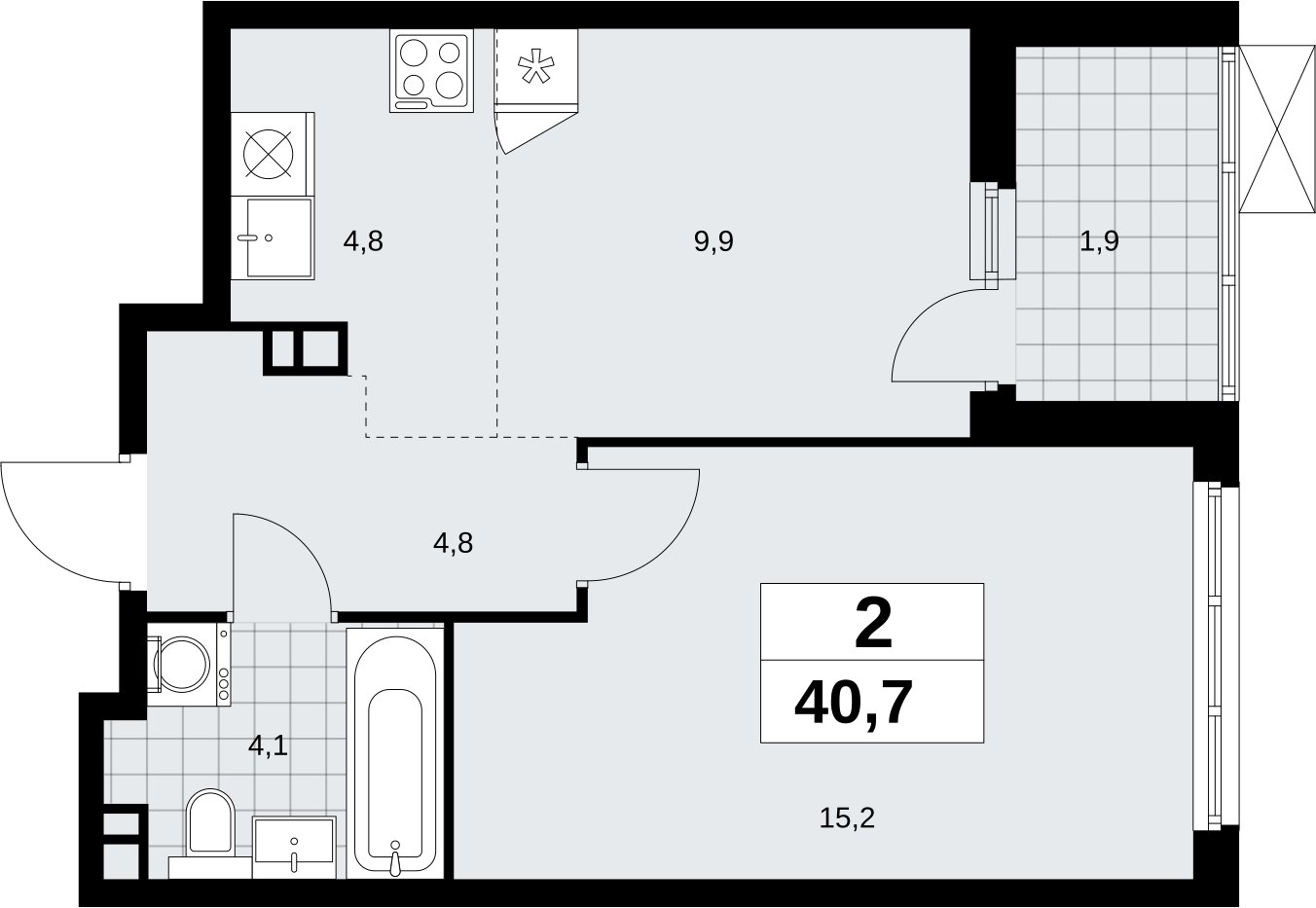 2-комнатная квартира без отделки, 40.7 м2, 3 этаж, сдача 4 квартал 2026 г., ЖК Скандинавия, корпус 2.18.1.2 - объявление 2350631 - фото №1
