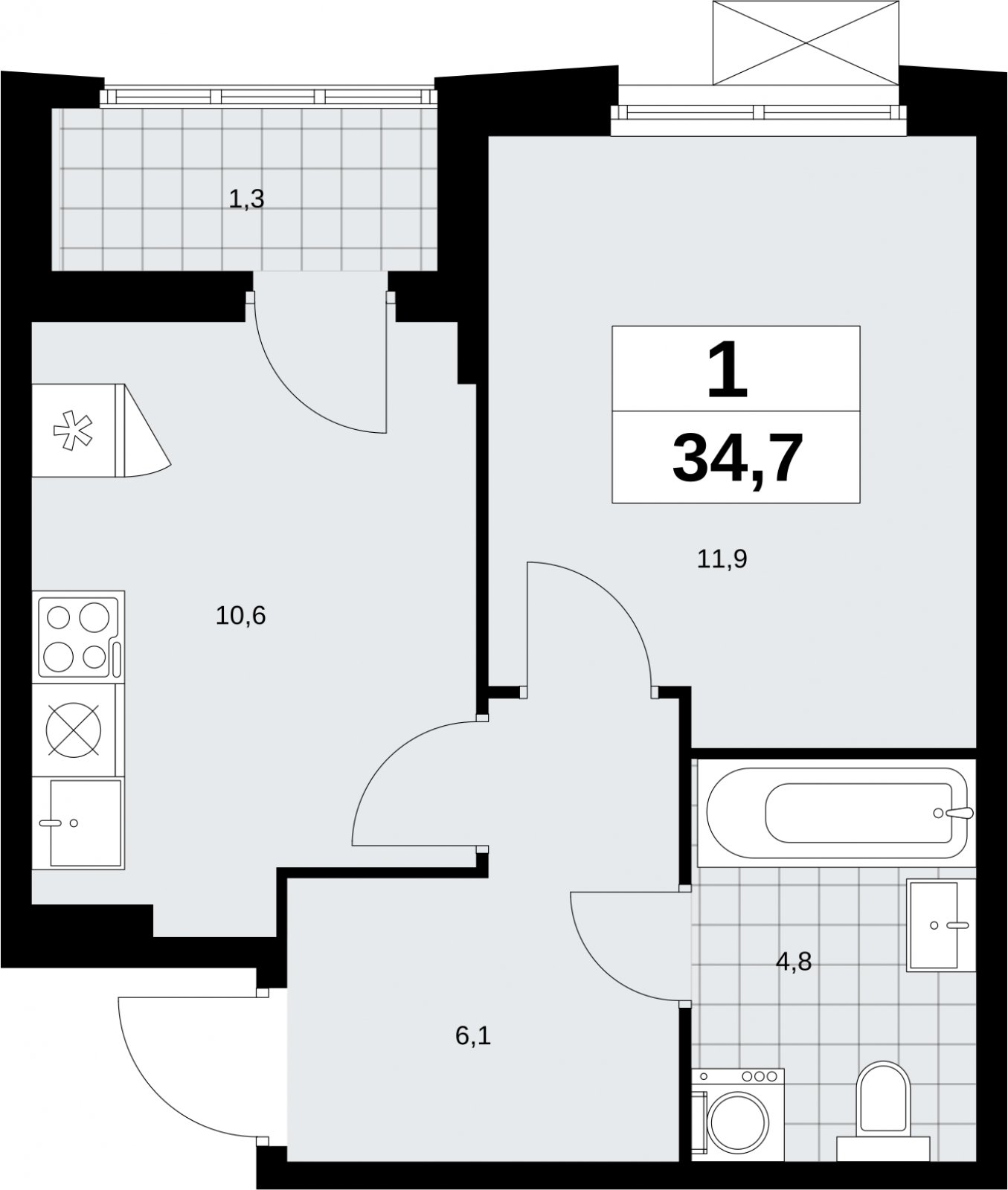 1-комнатная квартира без отделки, 34.7 м2, 8 этаж, сдача 1 квартал 2026 г., ЖК Дзен-кварталы, корпус 6.2.2 - объявление 2328680 - фото №1