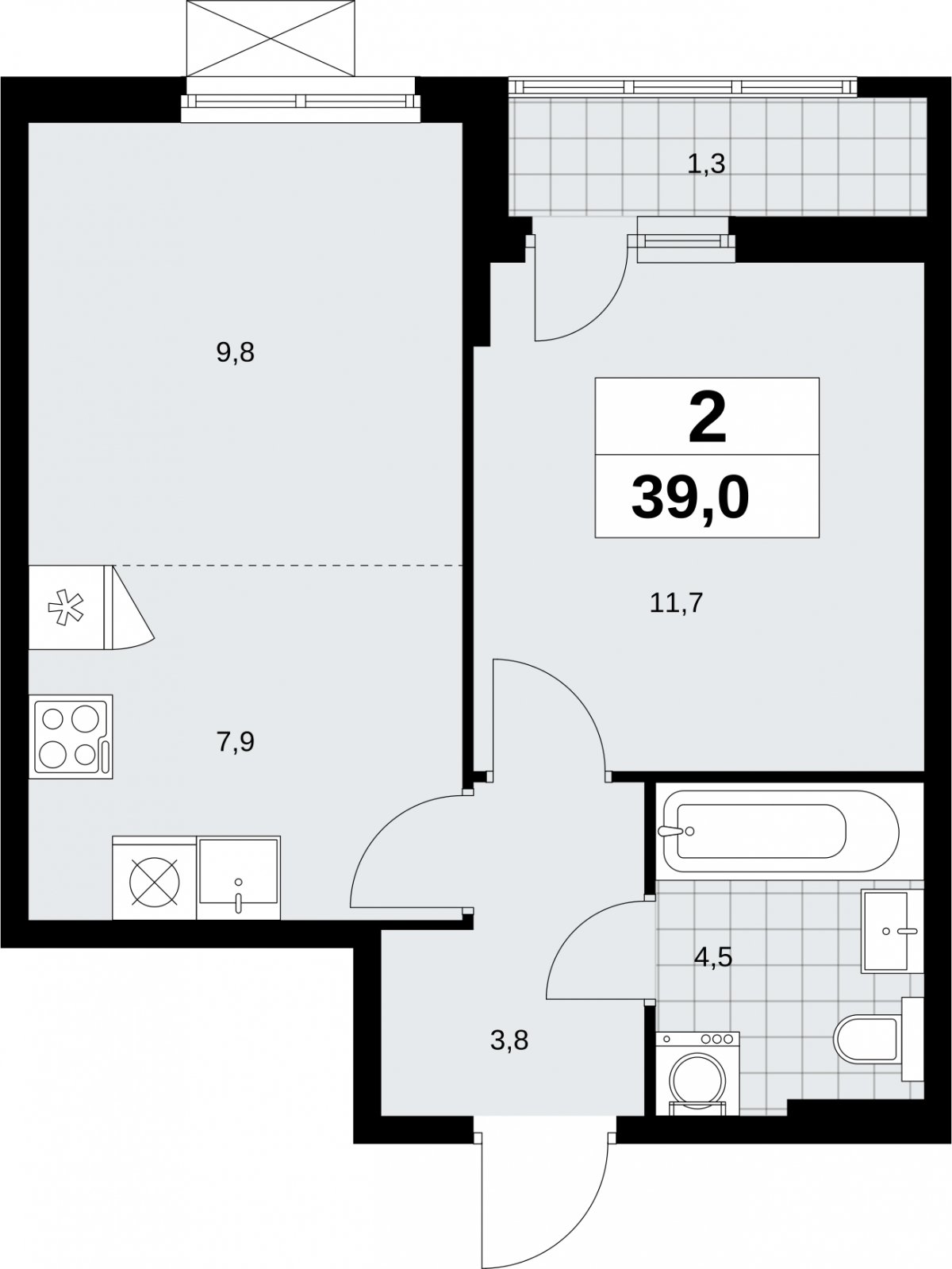 2-комнатная квартира (евро) без отделки, 39 м2, 11 этаж, сдача 2 квартал 2026 г., ЖК Дзен-кварталы, корпус 6.1.1 - объявление 2327191 - фото №1