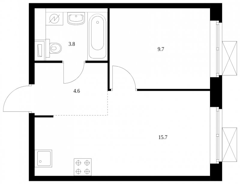 1-комнатная квартира с полной отделкой, 33.8 м2, 14 этаж, сдача 3 квартал 2023 г., ЖК Кольская 8, корпус 1 - объявление 1755021 - фото №1