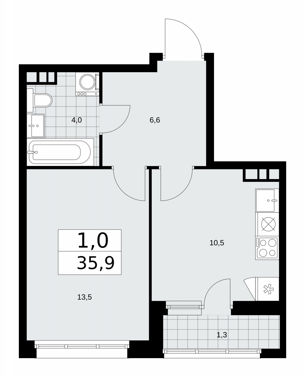1-комнатная квартира с частичной отделкой, 35.9 м2, 5 этаж, сдача 2 квартал 2026 г., ЖК Дзен-кварталы, корпус 3.4 - объявление 2242138 - фото №1