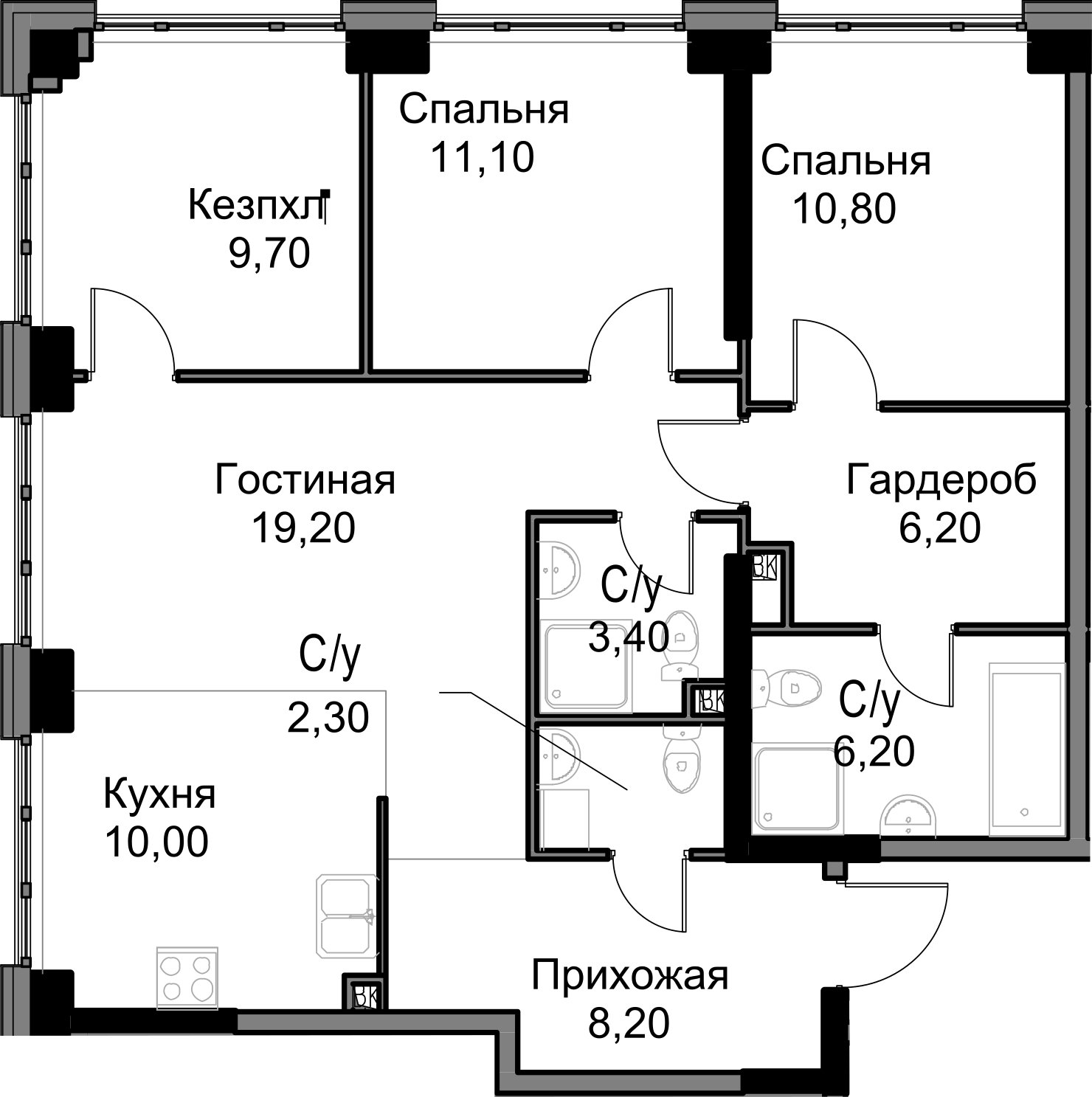 3-комнатная квартира без отделки, 87.1 м2, 16 этаж, дом сдан, ЖК AFI Park Воронцовский, корпус 4 - объявление 2296354 - фото №1
