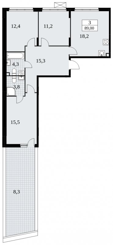 3-комнатная квартира без отделки, 89 м2, 2 этаж, сдача 4 квартал 2024 г., ЖК Скандинавия, корпус 35.2.1 - объявление 1840888 - фото №1