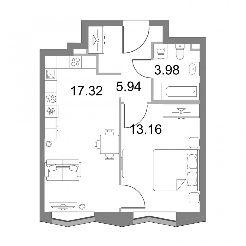 1-комнатная квартира без отделки, 40.4 м2, 16 этаж, сдача 4 квартал 2023 г., ЖК ЗИЛАРТ, корпус 14 - объявление 1947926 - фото №1
