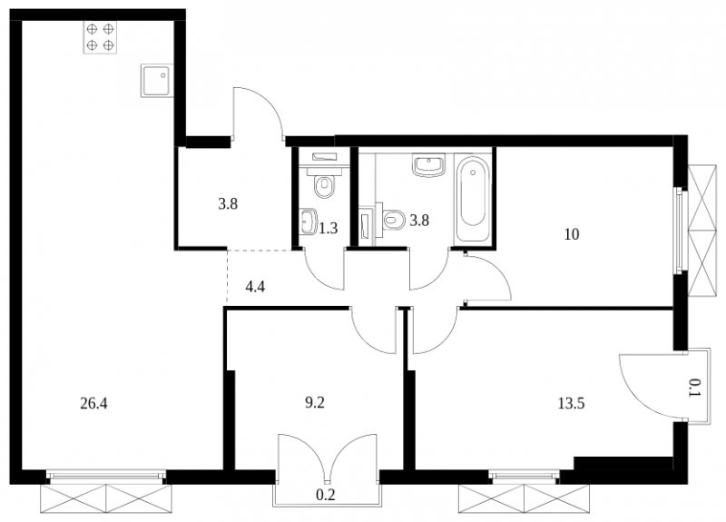 3-комнатная квартира с полной отделкой, 72 м2, 8 этаж, сдача 3 квартал 2024 г., ЖК Руставели 14, корпус 2.3 - объявление 1758609 - фото №1