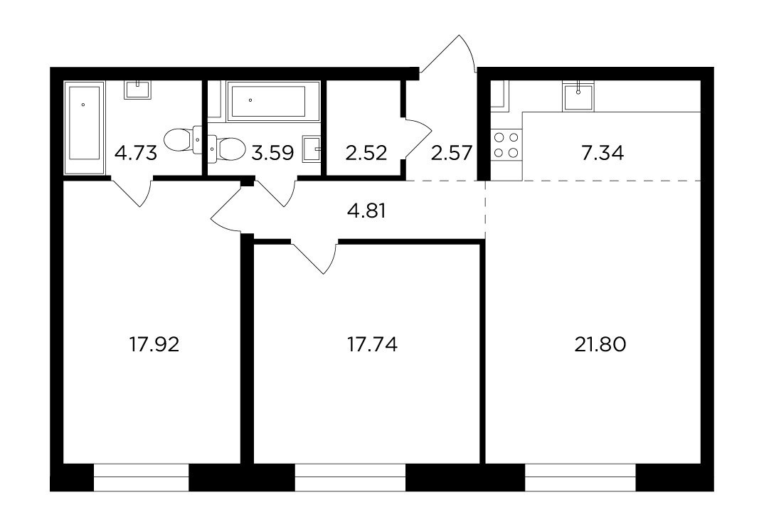 3-комнатная квартира без отделки, 83.54 м2, 5 этаж, сдача 4 квартал 2023 г., ЖК FORIVER, корпус 8 - объявление 2007691 - фото №1