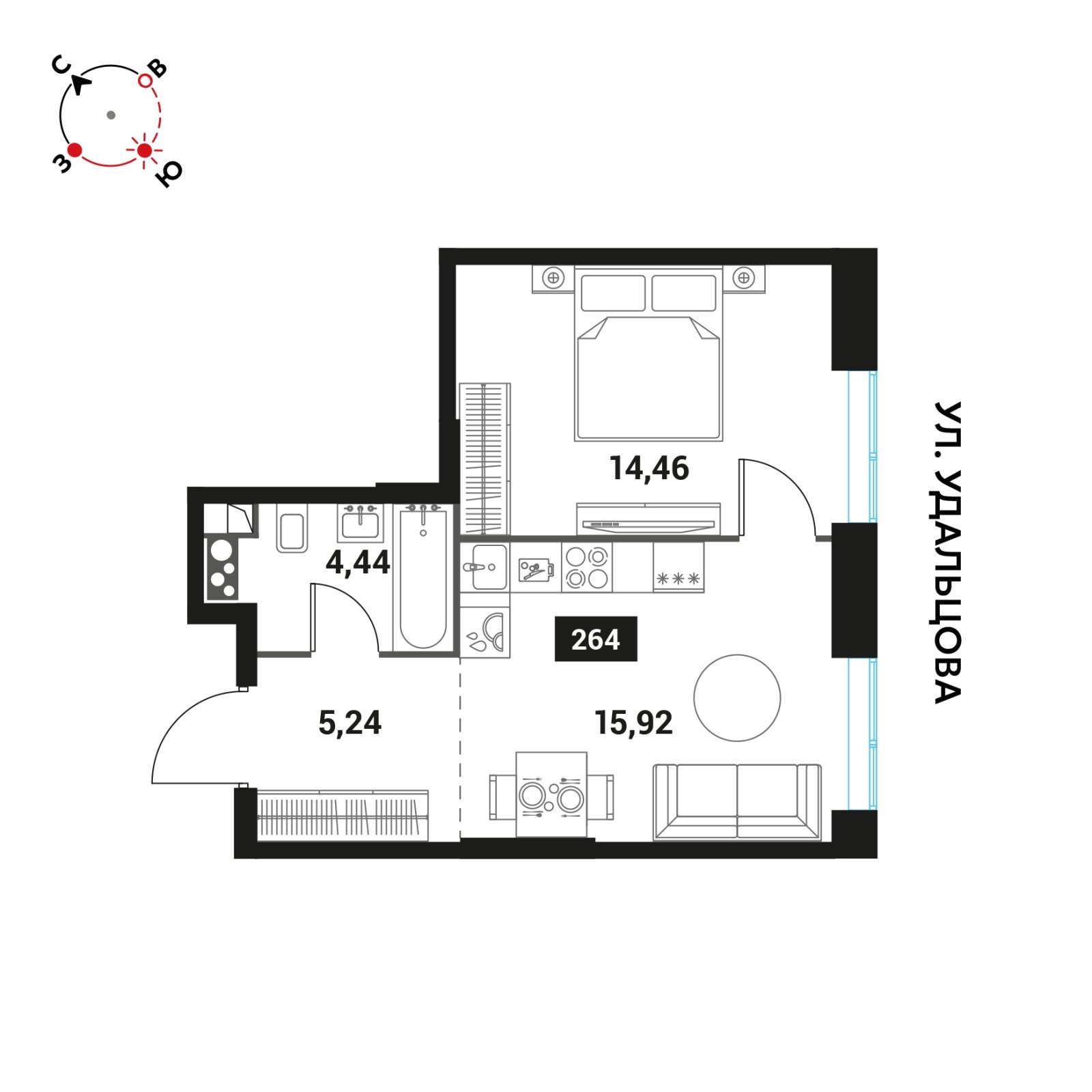 2-комнатная квартира без отделки, 40.02 м2, 21 этаж, дом сдан, ЖК Инноватор, корпус А - объявление 2334101 - фото №1