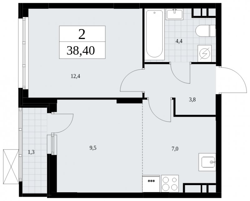 2-комнатная квартира (евро) без отделки, 38.4 м2, 8 этаж, сдача 4 квартал 2024 г., ЖК Скандинавия, корпус 35.2.2 - объявление 1841064 - фото №1