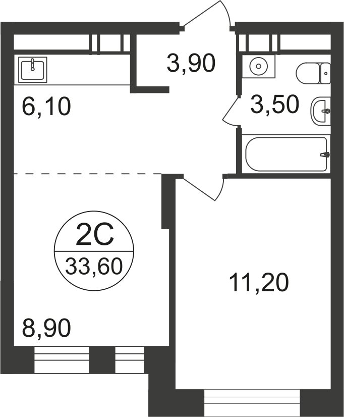 2-комнатная квартира с полной отделкой, 33.6 м2, 14 этаж, дом сдан, ЖК Люберцы, корпус 66 - объявление 2319052 - фото №1