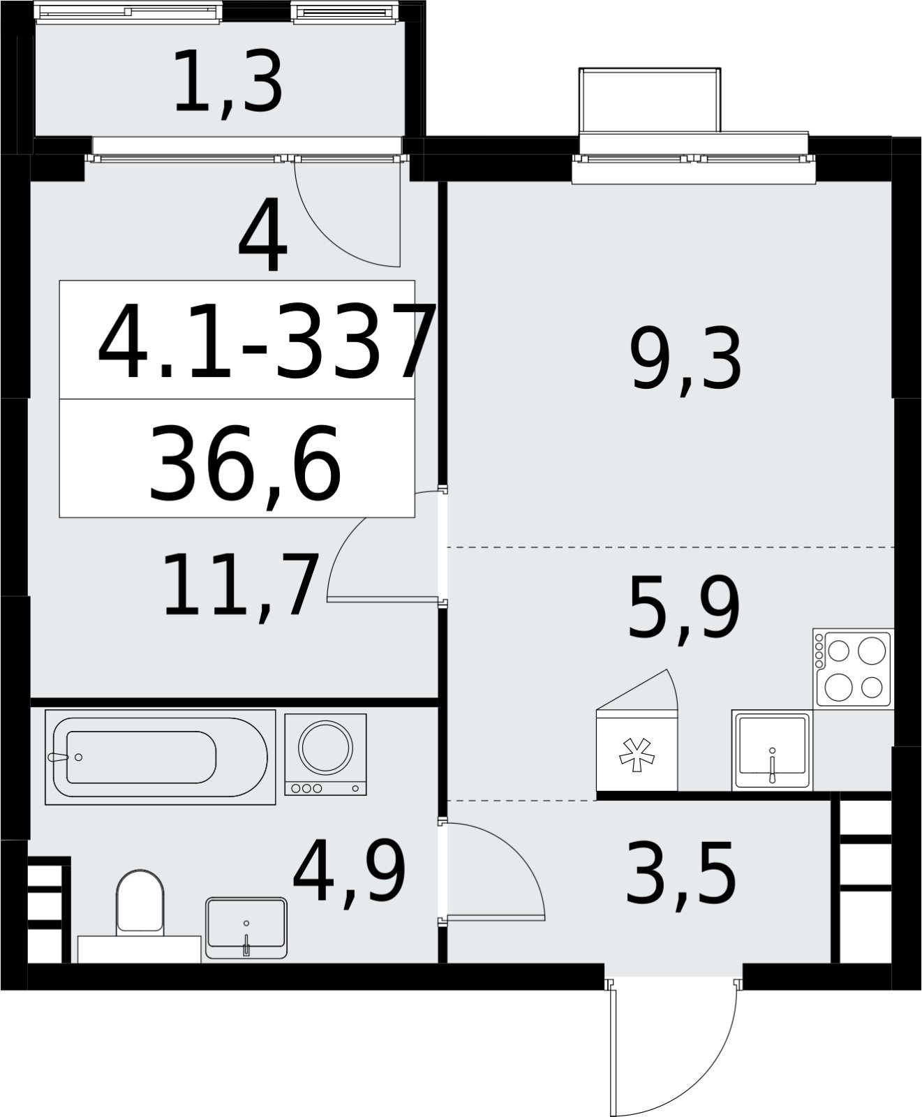 2-комнатная квартира (евро) с полной отделкой, 36.6 м2, 15 этаж, сдача 2 квартал 2027 г., ЖК Южные сады, корпус 4.1.2 - объявление 2392845 - фото №1