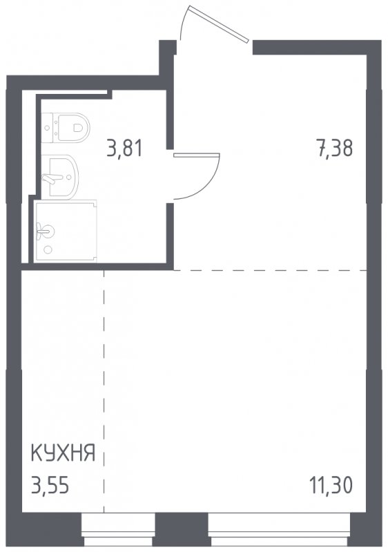 1-комнатная квартира с полной отделкой, 26.04 м2, 9 этаж, сдача 2 квартал 2023 г., ЖК Остафьево, корпус 11.1 - объявление 1612201 - фото №1