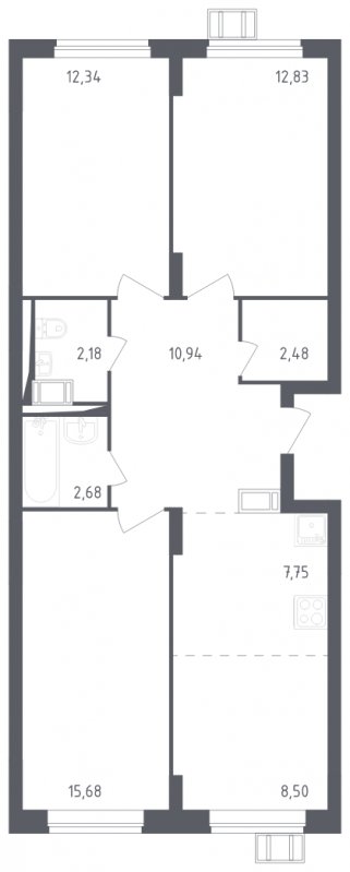 4-комнатная квартира с полной отделкой, 75.38 м2, 13 этаж, сдача 3 квартал 2023 г., ЖК Томилино Парк, корпус 4.1 - объявление 1570590 - фото №1