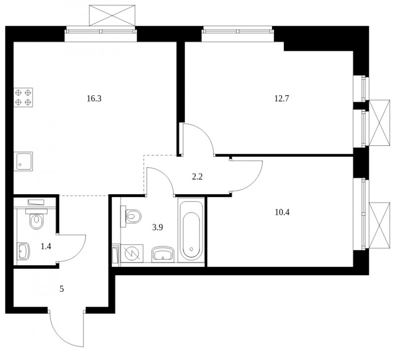 2-комнатная квартира с полной отделкой, 51.9 м2, 21 этаж, сдача 4 квартал 2023 г., ЖК Новохохловская 15, корпус 3 - объявление 1632742 - фото №1
