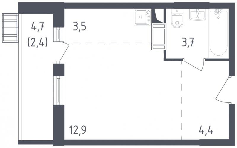 Студия с полной отделкой, 26.9 м2, 3 этаж, сдача 2 квартал 2022 г., ЖК Алхимово, корпус 5 - объявление 1695310 - фото №1