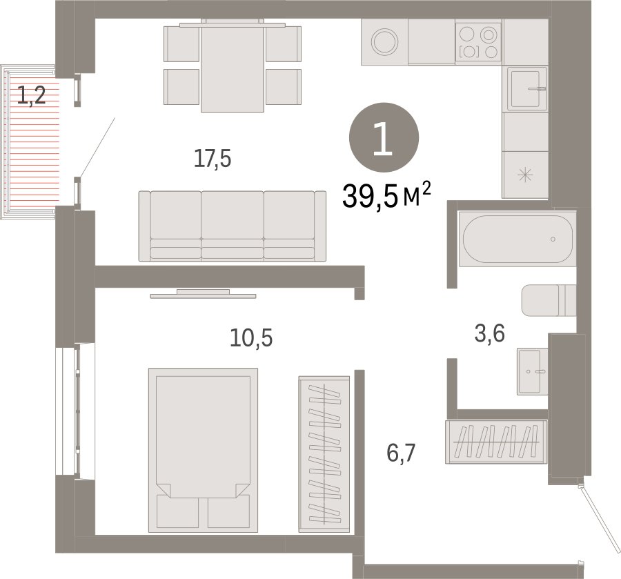 1-комнатная квартира 39.5 м2, 26 этаж, сдача 3 квартал 2026 г., ЖК Квартал Метроном, корпус 1 - объявление 2400698 - фото №1