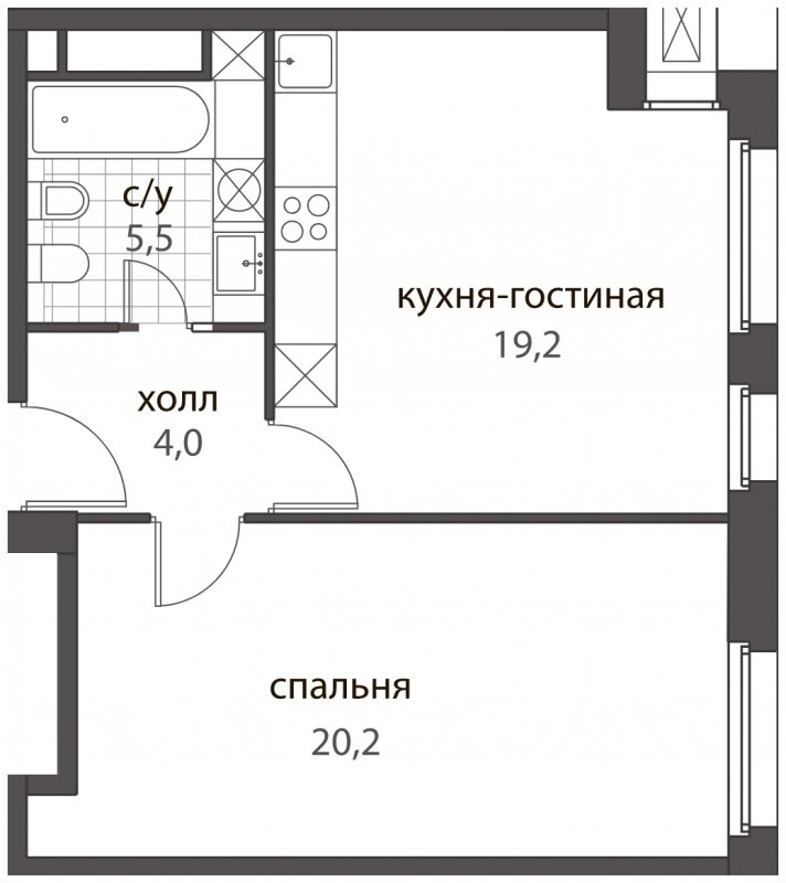 2-комнатная квартира (евро) без отделки, 48.9 м2, 7 этаж, дом сдан, ЖК HomeCity, корпус 1 - объявление 1762734 - фото №1
