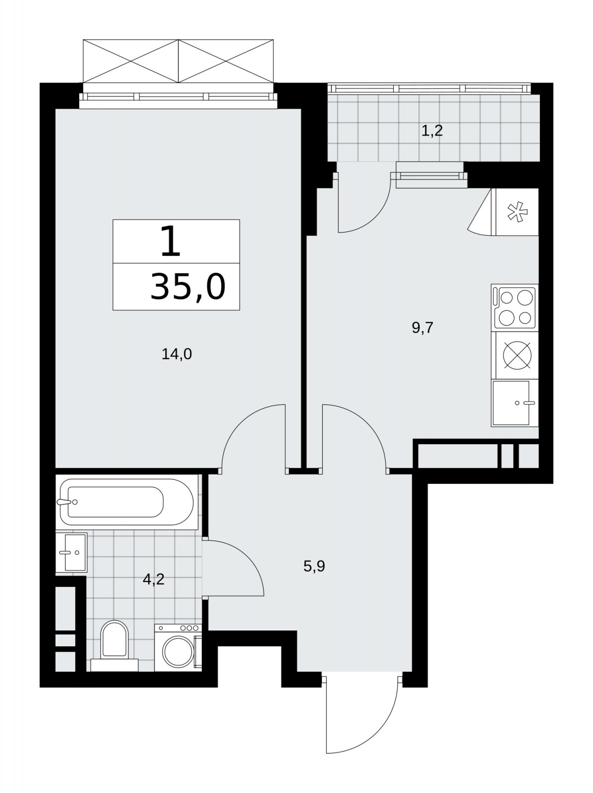 1-комнатная квартира с частичной отделкой, 35 м2, 15 этаж, сдача 2 квартал 2026 г., ЖК Прокшино, корпус 11.2.3 - объявление 2270631 - фото №1