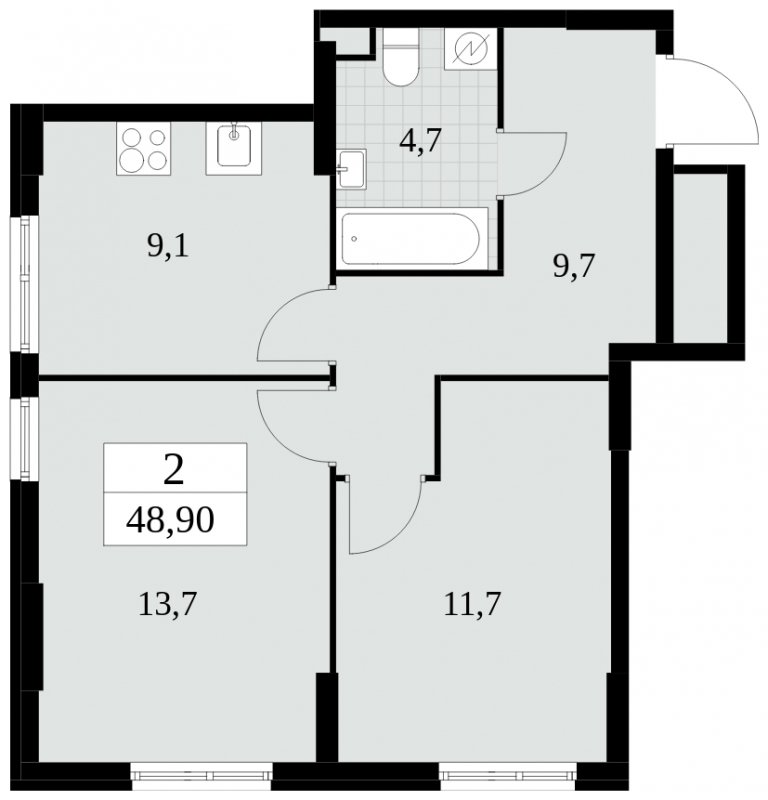 2-комнатная квартира без отделки, 48.9 м2, 2 этаж, сдача 2 квартал 2025 г., ЖК Южные сады, корпус 2.3 - объявление 1758294 - фото №1