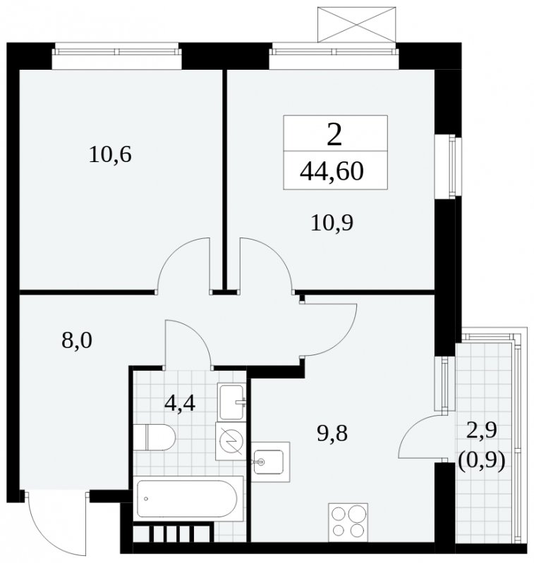 2-комнатная квартира с полной отделкой, 44.6 м2, 4 этаж, сдача 1 квартал 2025 г., ЖК Прокшино, корпус 5.2.2 - объявление 1751129 - фото №1