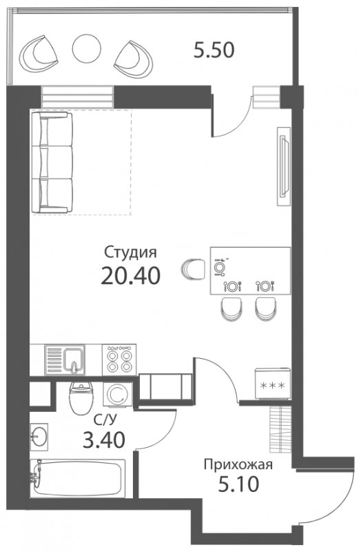 Студия с частичной отделкой, 30.6 м2, 14 этаж, сдача 2 квартал 2022 г., ЖК Аквилон PARK, корпус 1 - объявление 1275696 - фото №1