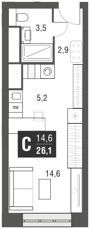Студия с полной отделкой, 26.1 м2, 41 этаж, сдача 2 квартал 2024 г., ЖК AFI Tower, корпус 1 - объявление 1930875 - фото №1
