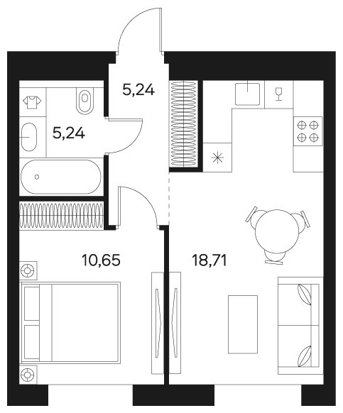1-комнатная квартира без отделки, 38.7 м2, 4 этаж, сдача 4 квартал 2024 г., ЖК FØRST, корпус 2 - объявление 1942986 - фото №1