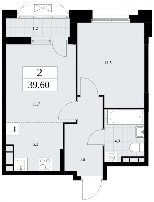 2-комнатная квартира (евро) без отделки, 39.6 м2, 9 этаж, сдача 1 квартал 2025 г., ЖК Бунинские кварталы, корпус 1.3 - объявление 1834798 - фото №1