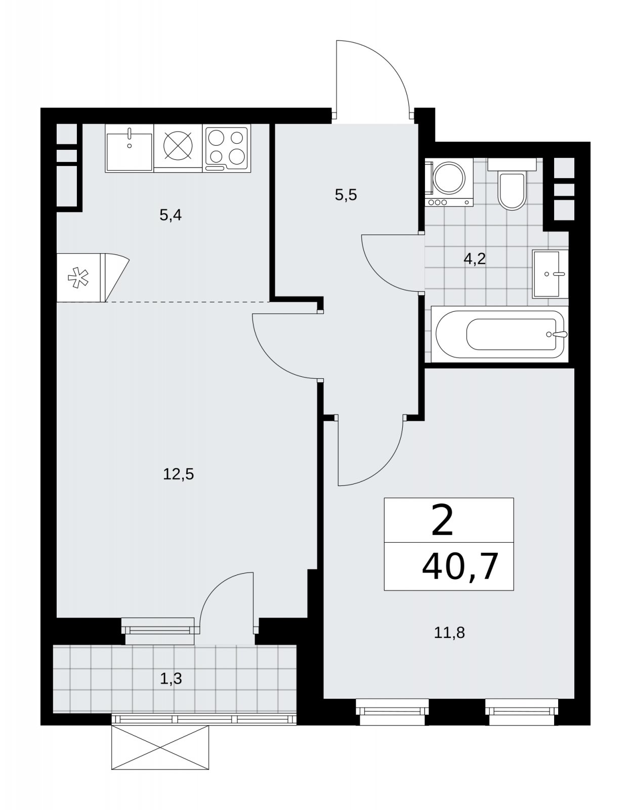 2-комнатная квартира (евро) с частичной отделкой, 40.7 м2, 7 этаж, сдача 2 квартал 2026 г., ЖК Прокшино, корпус 11.2.3 - объявление 2270212 - фото №1