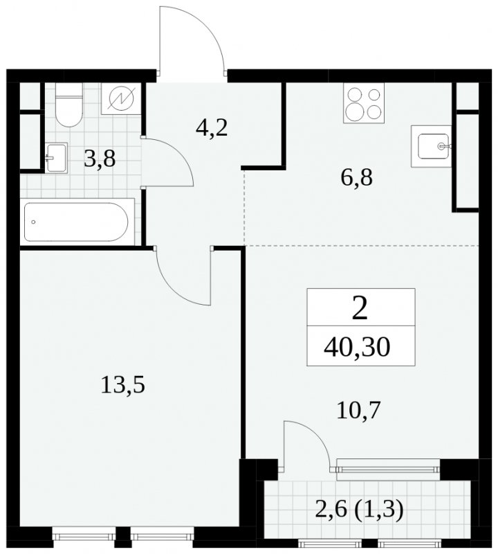 2-комнатная квартира (евро) без отделки, 40.3 м2, 19 этаж, сдача 2 квартал 2025 г., ЖК Южные сады, корпус 2.3 - объявление 1758236 - фото №1