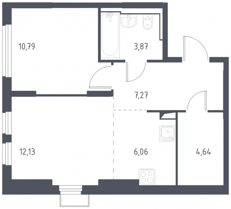 2-комнатная квартира (евро) с полной отделкой, 44.76 м2, 14 этаж, сдача 4 квартал 2024 г., ЖК Остафьево, корпус 16 - объявление 1848722 - фото №1