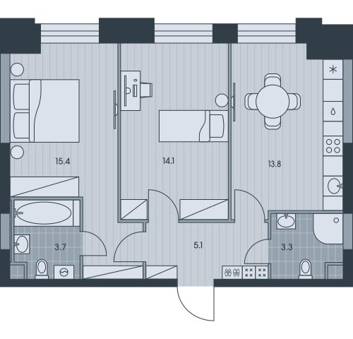 2-комнатная квартира без отделки, 55.4 м2, 11 этаж, сдача 3 квартал 2025 г., ЖК EVER, корпус 5 - объявление 2407936 - фото №1
