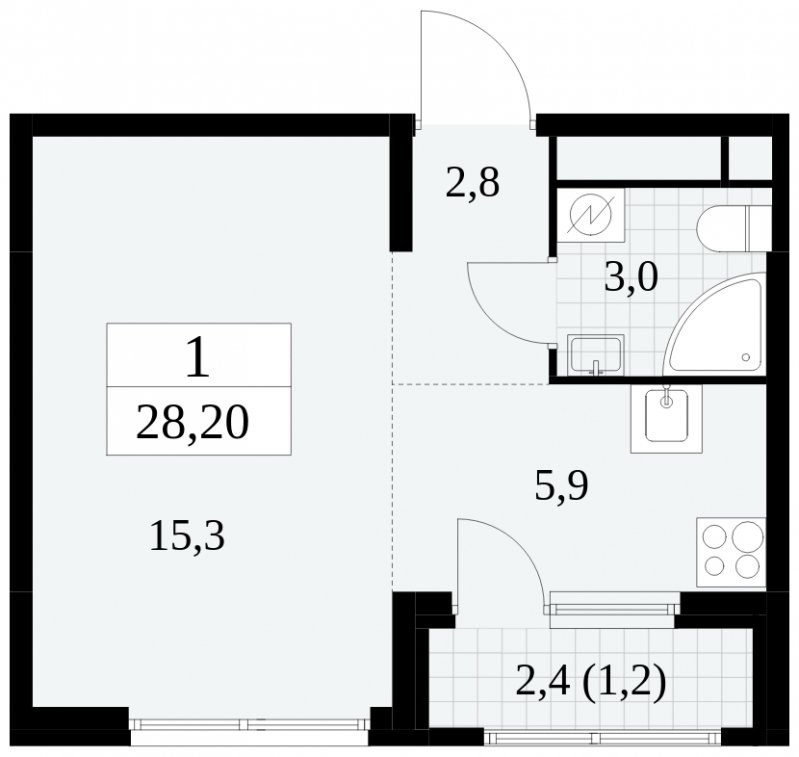 Студия с частичной отделкой, 28.2 м2, 23 этаж, сдача 2 квартал 2025 г., ЖК Южные сады, корпус 2.2 - объявление 1757625 - фото №1