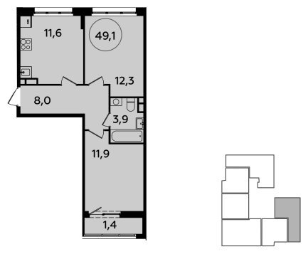 2-комнатная квартира с полной отделкой, 49.1 м2, 6 этаж, сдача 2 квартал 2024 г., ЖК Испанские кварталы, корпус 8.2 - объявление 1633672 - фото №1